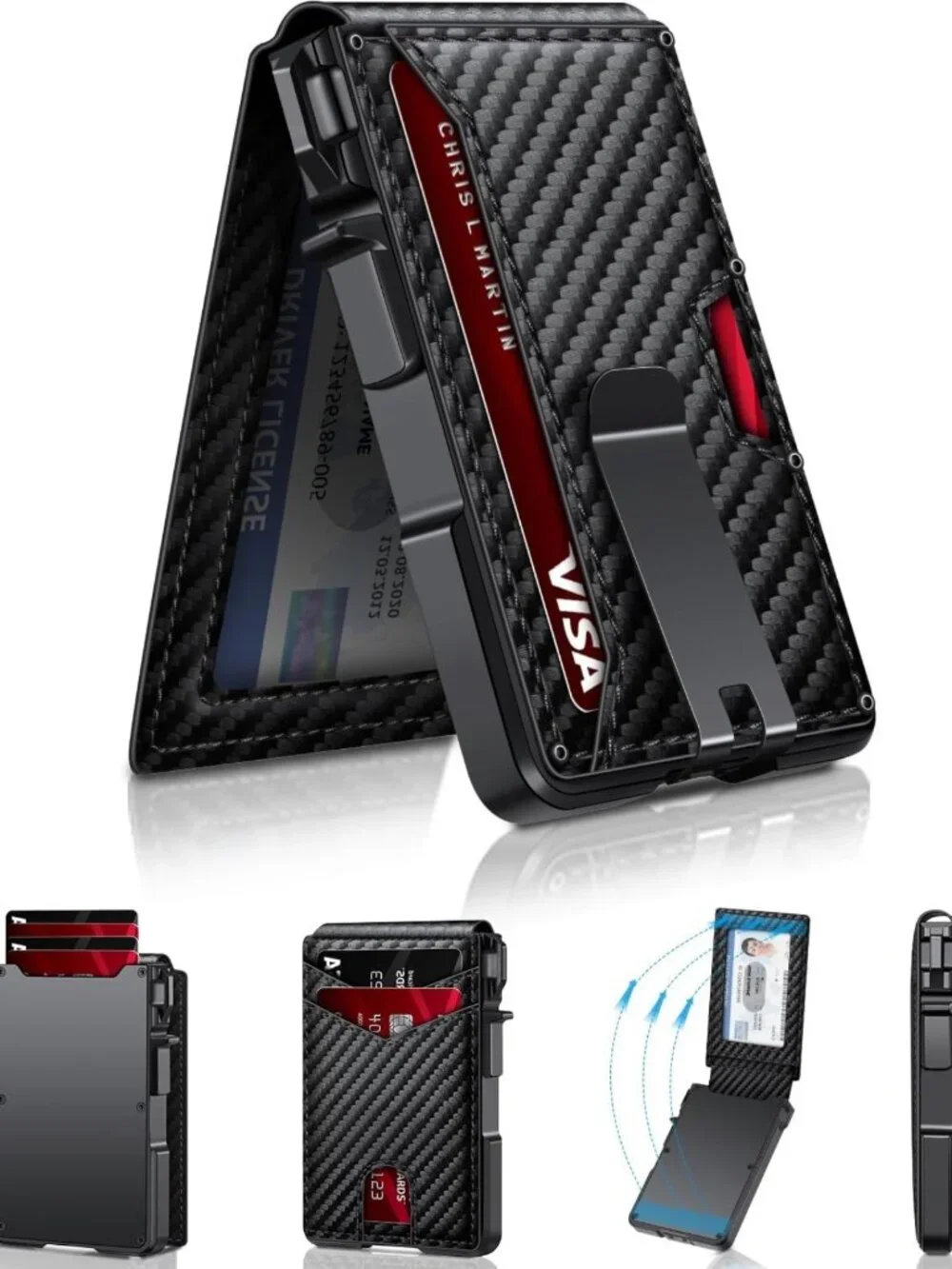 Slim Minimalist Wallet for Men, RFID Blocking, Money Clip & ID Window, Compact